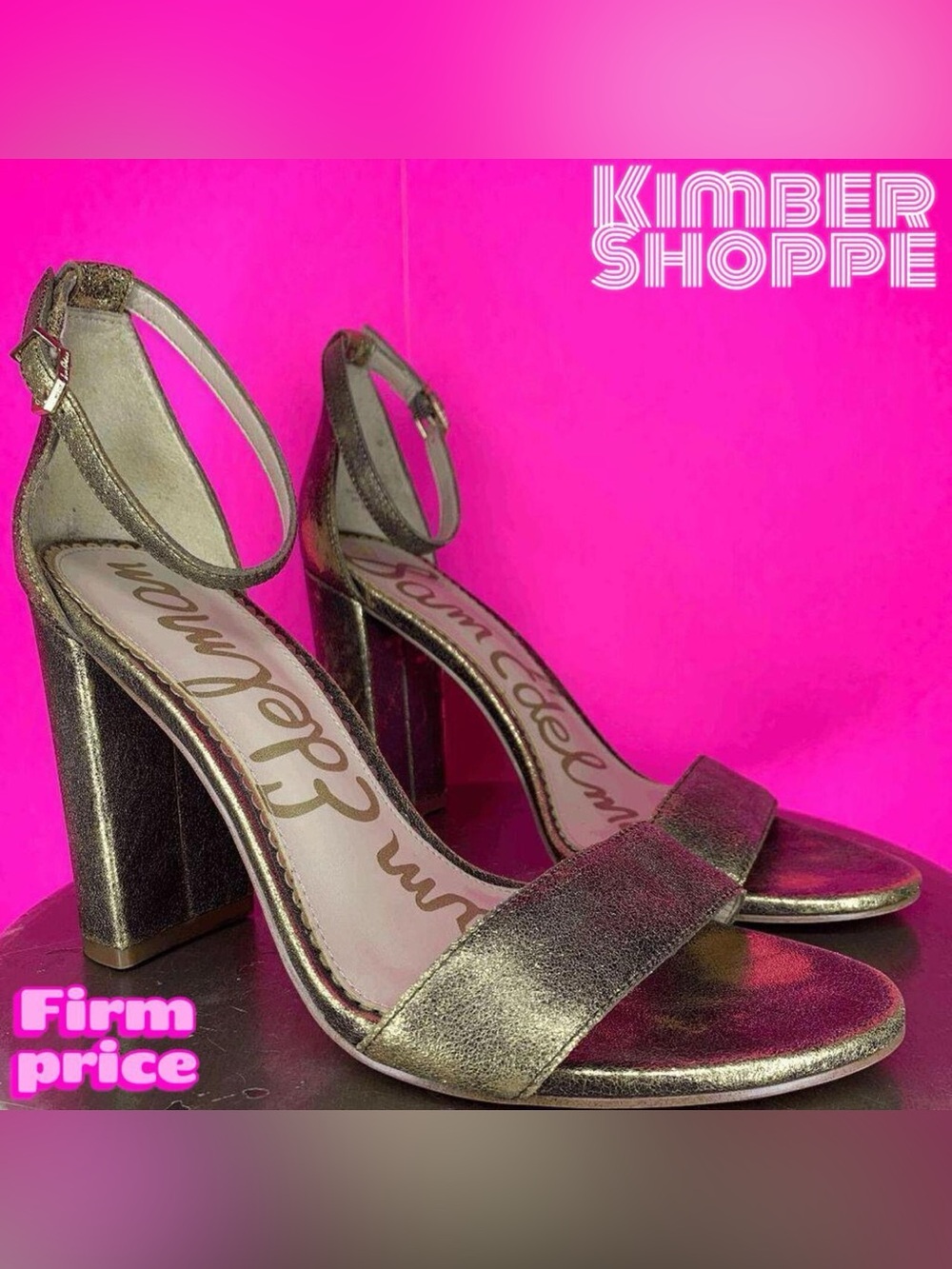 Sam Edelman Yaro Bronze Gold Leather Open Toe Block Heel Sandals US 9.5W